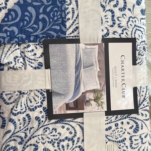 Charter Club Blue and White Cotton Quilt Set with Scroll Pattern